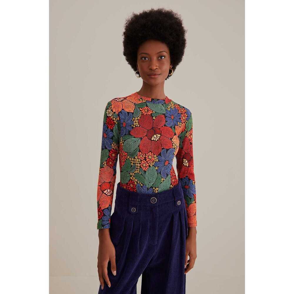 FARM Rio Black Stitched Flowers Organic Cotton Bodysuit Size XLSTITCHED FLOWERS